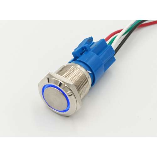 Кнопка из нержавеющей стали, вкл/выкл, Blue Led, 19 мм
